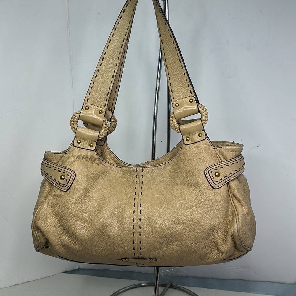 cole haan handbag leather Cole Haan Tan Stitch Trim Shoulder Satchel